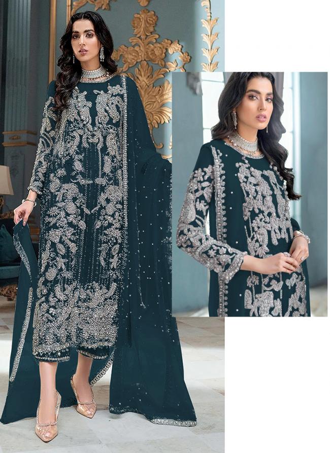 Georgette Sea Blue Eid Wear Embroidery Work Pakistani Suit
